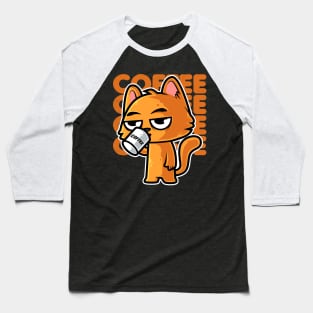 Funny Orange Cat and Coffee - Cat Lover design Baseball T-Shirt